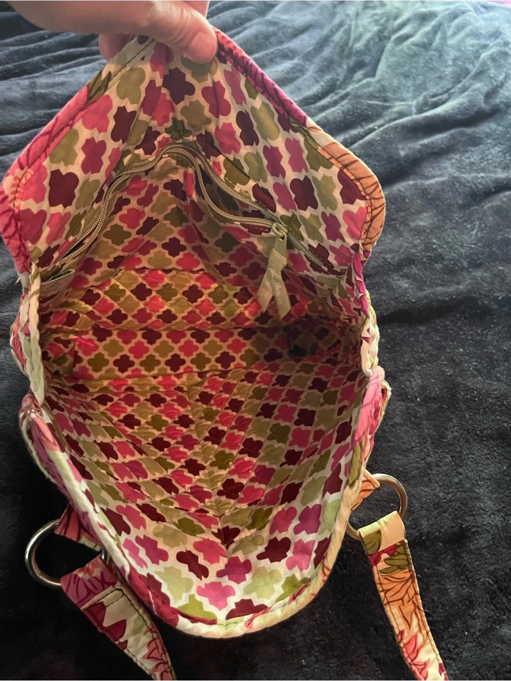 Vera Bradley Hello Dahlia Quilted Tote Shoulder Bag Pink Green Floral Retired